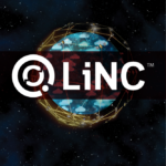LiNC Logo on a background of the earth covered by satellites